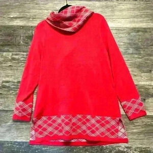Notations Red Plaid Trim Sweater with Scarf Size Large